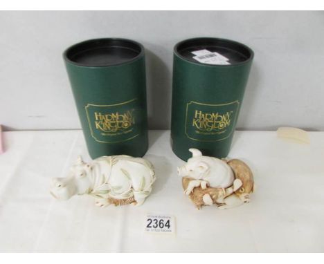 2 boxed Harmony Kingdom trinket boxes being a hippo and pig.