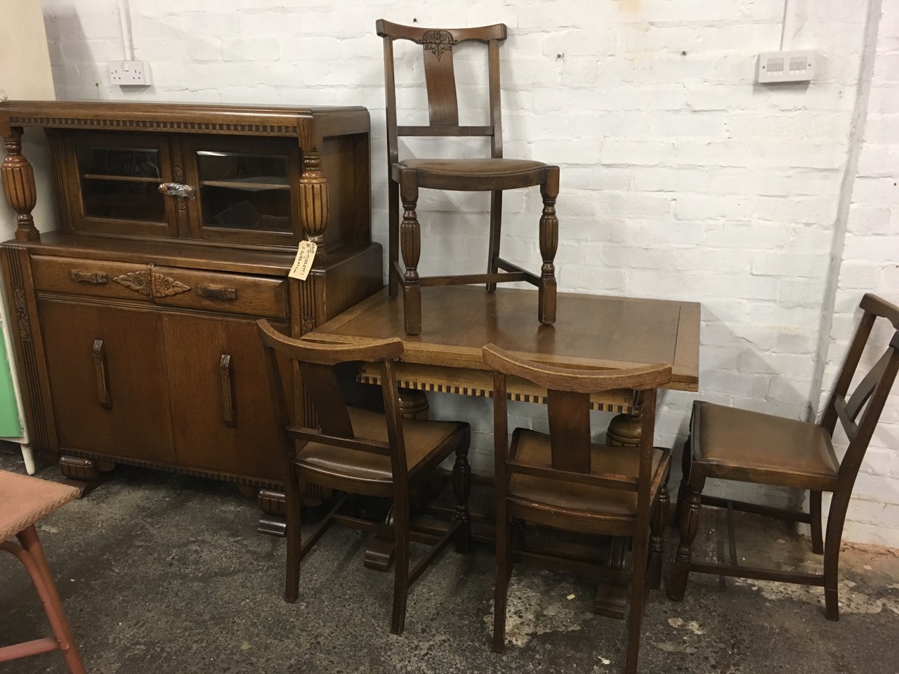 A 50s Oak Dining Room Suite With Sideboard Draw Leaf Dining Table