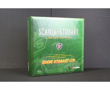 Boxed Corgi CC99155 Eddie Stobart ' Scania @ Stobart ' 1:50 scale ltd edn diecast multi-model set, containing a Scania T Cab,