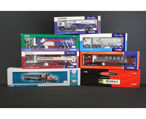 Seven Boxed Corgi 1:50 scale diecast model trucks to include CC13709 Hauliers of Renown ltd edn Scania R Series Curtainside, 