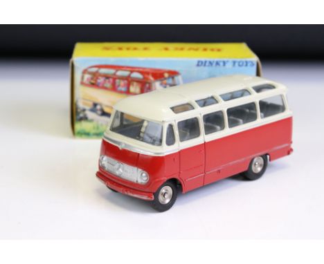 Boxed French Dinky 541 Mercedes Benz Small Bus diecast model in red &amp; white, minimal paint wear vg overall, box gd overal