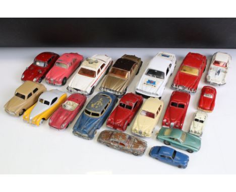 19 Play worn diecast models, mainly mid 20th C, to include Dinky, Triang, Matchbox and Corgi, featuring Dinky 157 Jaguar, Din