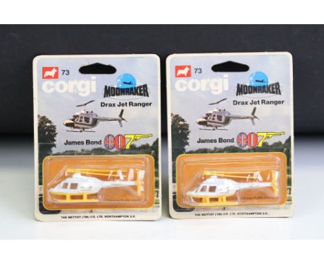 Ex Shop Stock - Two carded Corgi James Bond Moonraker 73 Drax Jet Ranger diecast models, both vg 