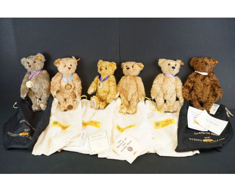 Six Steiff Danbury Mint Bears, all in Steiff bags, to include 662379 The 2006 Bear, 661914 The 2005 Bear, 660931 The 2003 Bea