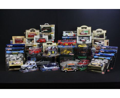 Around 60 boxed diecast models to include Corgi, Lledo, Kentoys, Saico, Realtoy, Vitesse, etc, featuring Corgi Grand Prix Rac