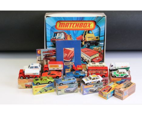 Matchbox 75 Trade Box containing 13 x boxed Matchbox Superfast &amp; Rolamatics diecast models to include 12 Citroen CX, 9 Fo