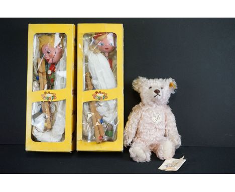 Two boxed Pelham Puppets to include SS5 Tyrolean Girl and SL Hansel plus a Steiff Classic Series 1907 Teddy Bear with tag, al