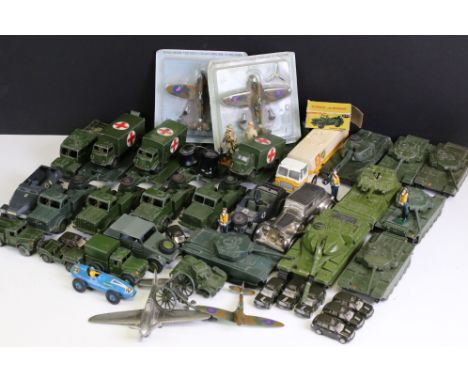 Quantity of mid 20th play worn military diecast models to include Dinky, Britains, Solido featuring 4 x Dinky Tank Transporte
