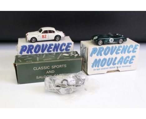 Two boxed Provence Moulage kit built plastic models to include Jaguar C - 1er LM 53 and Jaguar MK2 (models appear gd), plus a