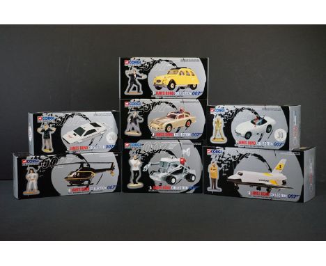 Seven boxed Corgi Classics James Bond Collection diecast model sets to include 65201, 65301, 04201, 65401, 65501, 65101 and 6