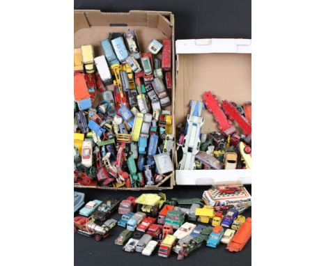 Large quantity of heavily play worn mid 20th C diecast models to include Corgi, Dinky and Matchbox featuring Corgi Batmobile,