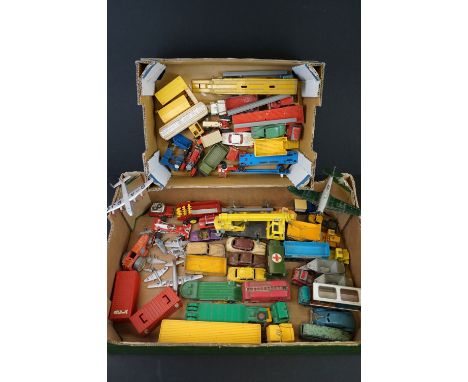 Around 50 mostly mid 20th C play worn diecast models to include Dinky, Corgi and Crescent Toys, featuring Dinky Hawker Hurric