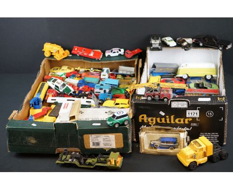 Around 60 play worn diecast models to include Matchbox, Corgi and Zylmex examples, featuring Matchbox Battle Kings, Corgi Jun