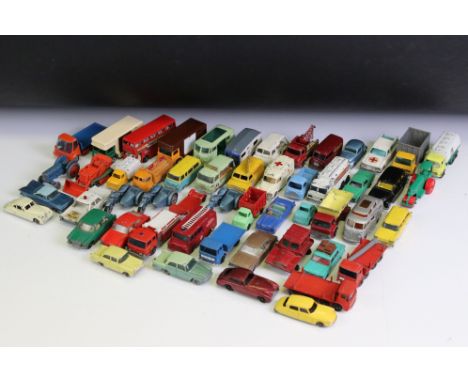 Around 50 mid 20th C onwards play worn diecast models, mainly Matchbox Lesney 75 Series plus Tuf Tots and Corgi, features com