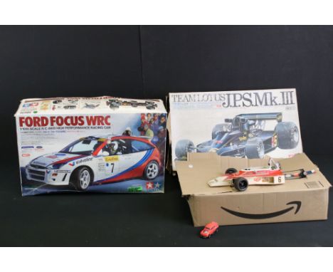 Boxed Tamiya 1/10 Ford Focus WRC R/C 4WD Racing Car plus 2 x built Tamiya plastic F1 model kits, one with very tatty box, all