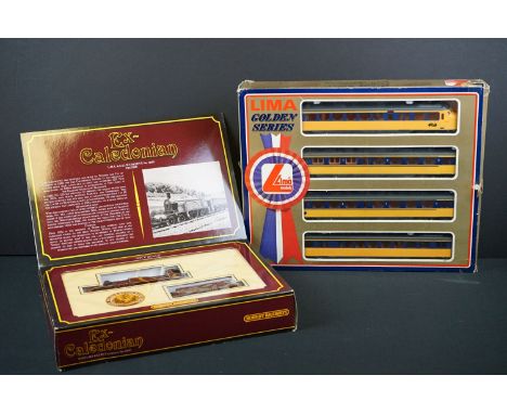 Boxed Lima OO gauge Golden Series 4 car set plus a boxed Hornby OO gauge R763 Ex-Caledonian LMS 4-2-2 No 14010 locomotive (2)
