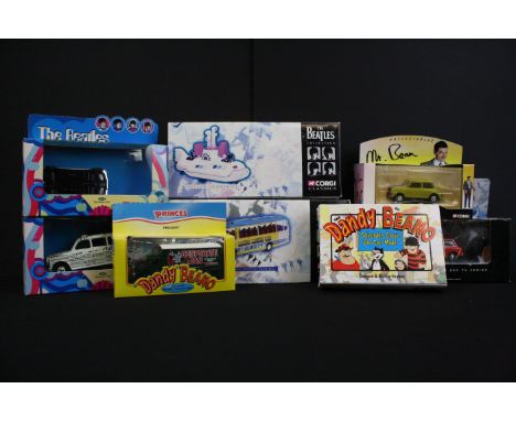 Eight boxed TV &amp; Beatles related diecast models, to include 2 x Corgi The Beatles Collection (35302, 05401), 2 x Corgi Th