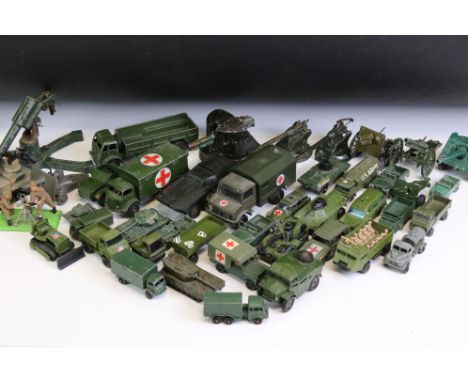 55 Mid 20th C onwards play worn military-related diecast models to include Dinky, Britains, Solido, Corgi, Astra and Matchbox