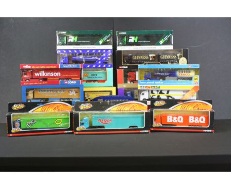20 Boxed Corgi diecast model trucks to include 15007 Guinness Scammell Scarab, 59529 Guinness - ERF Curtainside, 59530 Guinne