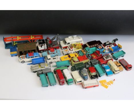 37 Mid 20th C play worn diecast models to include Corgi, Matchbox and Husky, featuring Husky Hoynor MKII Car Transporter, Cor