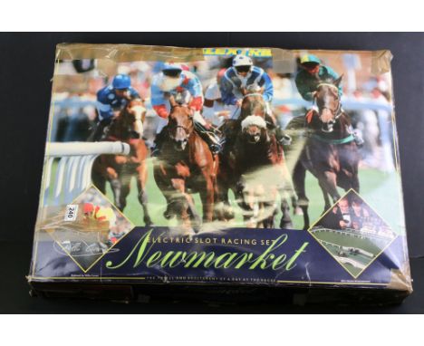 Boxed Scalextric Newmarket Electronic Slot Racing Set, with 2 x horses, figures, track etc, contents unchecked for completene