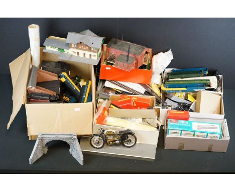 Quantity of OO gauge model railway accessories to include engine bodies, various spares &amp; repairs, track etc plus tins of
