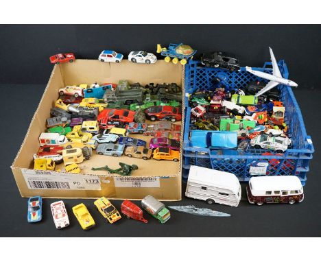 Around 95 play worn diecast &amp; plastic models to include Matchbox, Corgi, Triang Minic, Majorette and Hot Wheels examples,