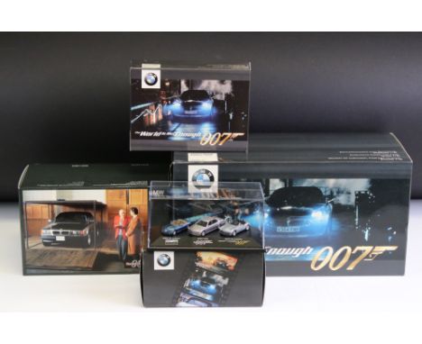 Four Boxed James Bond 007 BMW diecast models &amp; multi-model sets, 1:87 to 1:18 scale, to include Kyosho 1:18 BMW Z8, 1:18 
