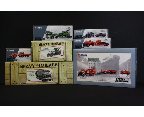 Seven Boxed Corgi Heavy Haulage diecast models &amp; multi-model sets, to include 3 x ltd edn examples (CC12507 Pickfords, CC