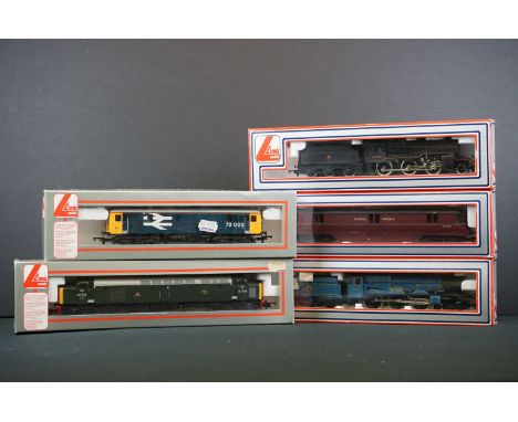 Five boxed Lima OO gauge locomotives to include 205144 MWG Express Parcels, 205120 MWG 2-6-0 loco in black with tender, 20510
