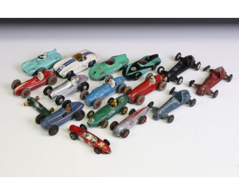 16 Mid 20th C play worn racing car diecast models to include 11 x Dinky examples (2 x 236 Connaught, 133 Cunningham C-5R, 238