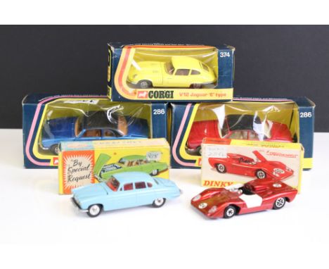 Four boxed Corgi diecast models to include 238 'By Special Request' Jaguar Mark X in pale blue (box missing end tab &amp; sid