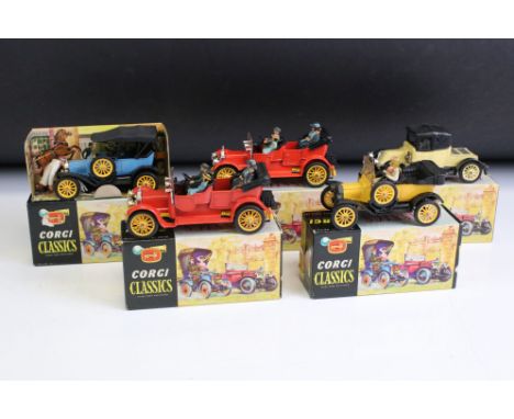 Five boxed Corgi Classics diecast models to include 9032, 9013, 9012, and 2 x 9021 , diecast ex, boxes gd overall 