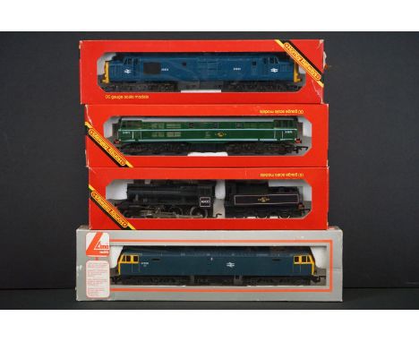 Four boxed OO gauge locomotives to include 3 x Hornby (R751 BR Loco Co Co Diesel, R857 BR Loco Ivatt Class 2 &amp; R758 BR Lo
