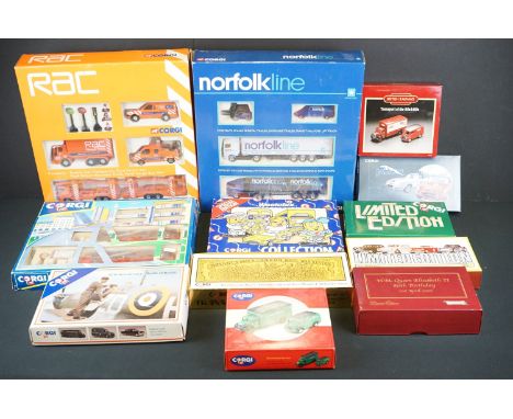 12 Boxed Corgi diecast models &amp; multi-model sets to include 92625 Superhauler Transporter Set (box shows tearing to one e