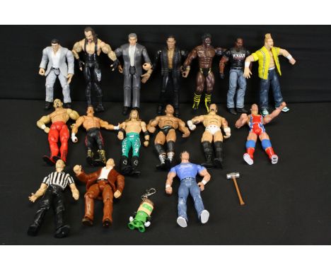 Collection of 16 Mattel &amp; JAKKS Pacific WWE plastic wrestling action figures (some figures show play wear) 