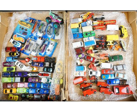 Quantity of diecast models to include around 50 x Mattel Hot Wheels featuring 9 x carded examples and around 50 Corgi Juniors