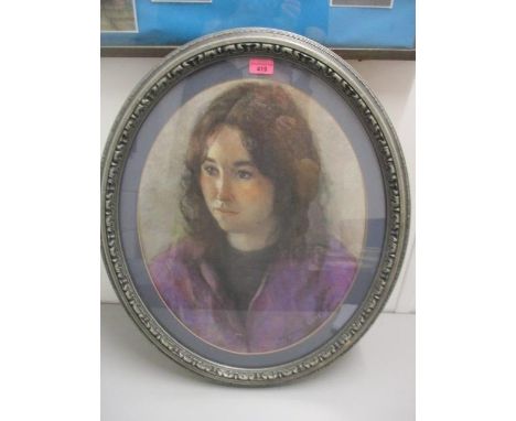 C Vicella - a half length portrait of a woman with long brown hair, pastel, signed, 20" x 16", framed and glazed 