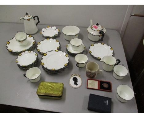 Ceramics to include a Collingwood part coffee and tea service, a silhouette, badges and other items 