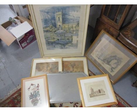 Pictures to include Lorna Cassidy, High Wycombe Market, print, Victorian watercolours, other pictures and a chrome framed mir
