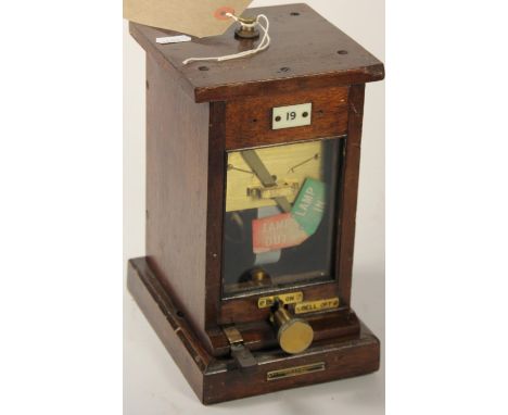 A wooden-cased lamp in/lamp out signal box instrument, Ivorine plate- 19