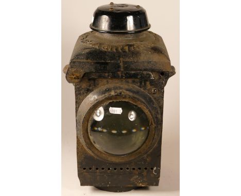 A BR(E) crossing gate lamp, no burner but fitted with lamp holder, for domestic use 