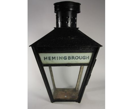 A station platform lamp from Hemingbrough, North Yorkshire, complete with original name glass, station which closed in 1967 o