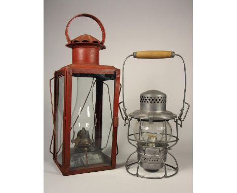 A Canadian Pacific Railway hand lamp embossed C.P.R on body and glass globe and AD LAKE KERO, together with a tall unmarked l