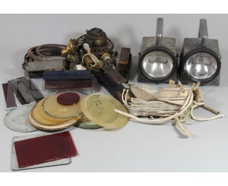 Two Bardic hand lamps together, with 2 boxes of hand lamp spares (burners, glass, bezels) (4) 