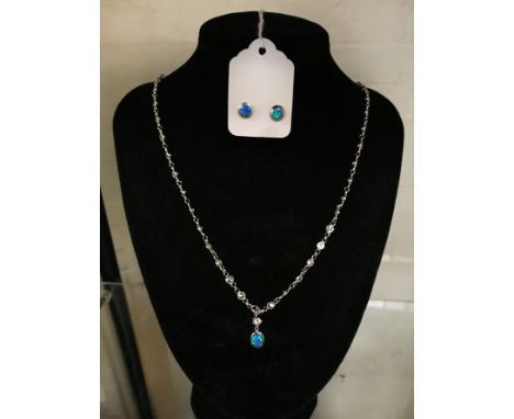 STERLING SILVER TOPAZ NECKLACE WITH OPAL EARRINGS