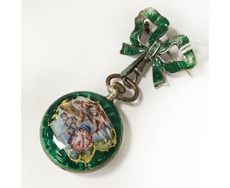 EARLY SILVER &amp; ENAMEL SMALL BROOCH WATCH 25CMS (D)