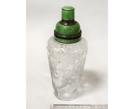 SILVER &amp; ENAMEL COCKTAIL SHAKER - A/F- SOME DAMAGE TO TOP
