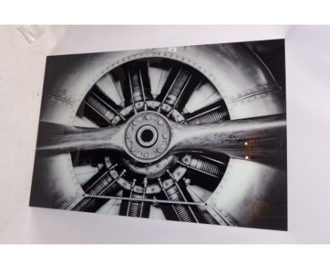 An aviator print of a propeller on glass panel.