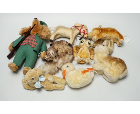 Seven Steiff animals, all 1950s, also 'Waldi' The Huntsman